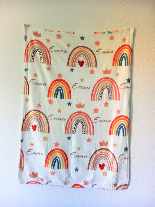 Personalisierte Babydecke mit Name Regenbogen bunt