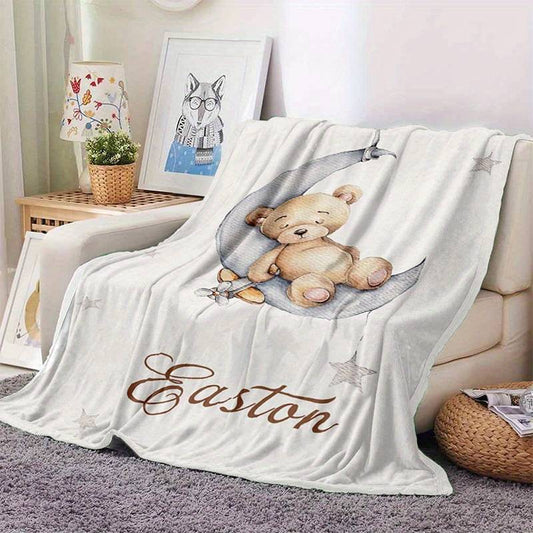 Personalisierte Babydecke mit Name Teddy Mond creme