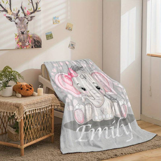 Personalisierte Babydecke mit Name Elefant rosa grau