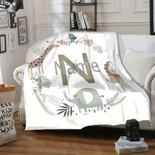 Personalisierte Babydecke mit Name Safari creme