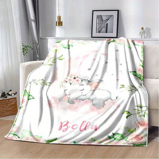 Personalisierte Babydecke mit Name Elefant Mond rosa creme