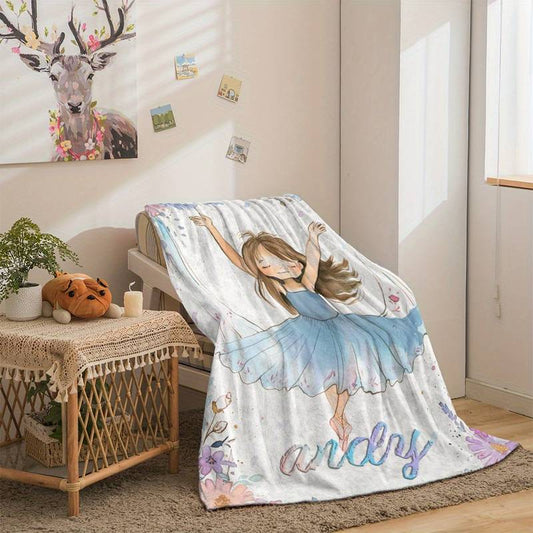 Personalisierte Babydecke mit Name Ballerina Tänzerin blau