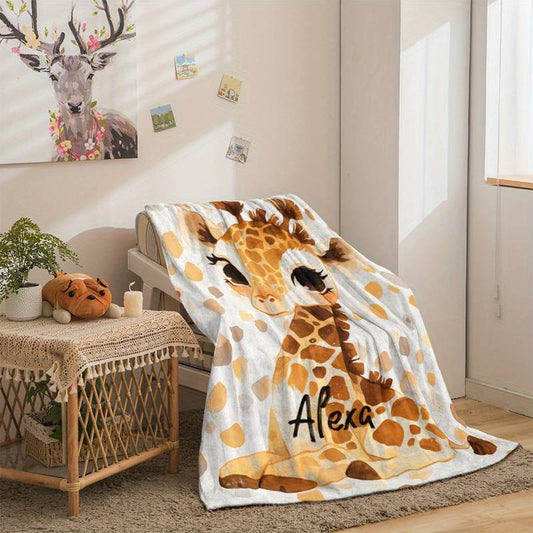 Personalisierte Babydecke mit Name Giraffe gelb