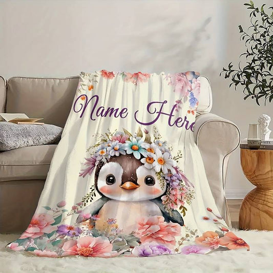 Personalisierte Babydecke mit Name Pinguin creme