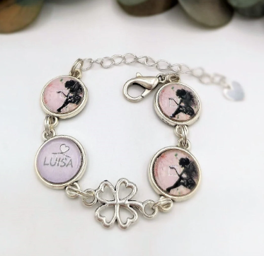 Personalisiertes Armband Armkettchen Glücksbringer Name Eule rosa