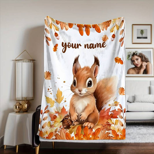 Personalisierte Babydecke mit Name Eichhörnchen orange