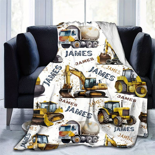 Personalisierte Babydecke mit Name Baufahrzeuge Bagger Baufahrzeuge Baustelle gelb