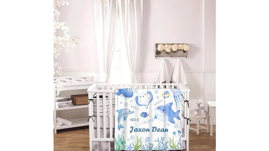 Personalisierte Babydecke mit Name Meer Fische Wal Delfin