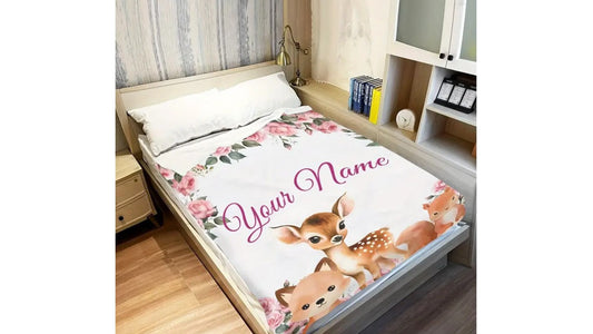 Personalisierte Babydecke mit Name Waldtiere rosa