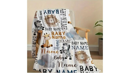 Personalisierte Babydecke mit Name Safari Tiere Afrika