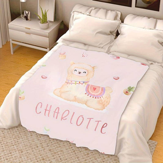 Personalisierte Babydecke mit Name Alpaka Lama rosa